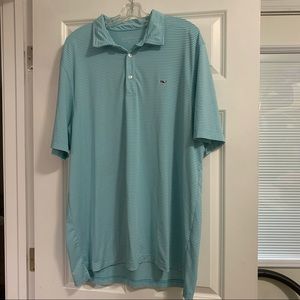 Vineyard Vines Cliff Stripe Polo short sleeve shirt XXL teal/white EUC 2XL